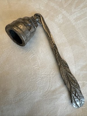 Vtg Barker Pewter Candle Snuffer 1996 Bee Hive Shape with Leaf Handle USA EUC
