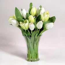 New Luxury White Tulip Artificial Botanical Floral Centerpiece Arrangement 16 in