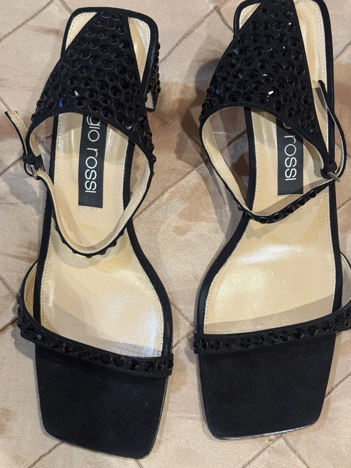 SANDALIAS SERGIO ROSSI CHIC NEGRAS CON ADORNOS DE CRISTAL.DISEÑO ELEGANTE.40,5 Foto 4 de 4