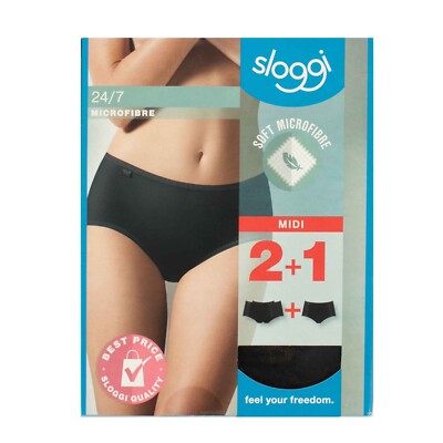 SLOGGI Damen Slips 3er 24/7 Microfibre Midi Schwarz / 38 / Unterwäsche