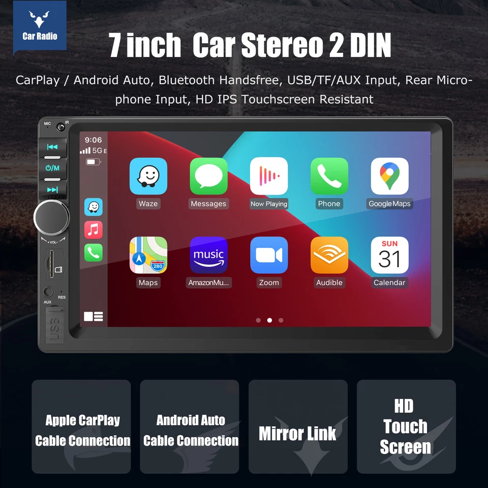 7" 2DIN Car Stereo Radio Apple Carplay Android Auto Touch Screen AUX with Camera - Image 2 of 4