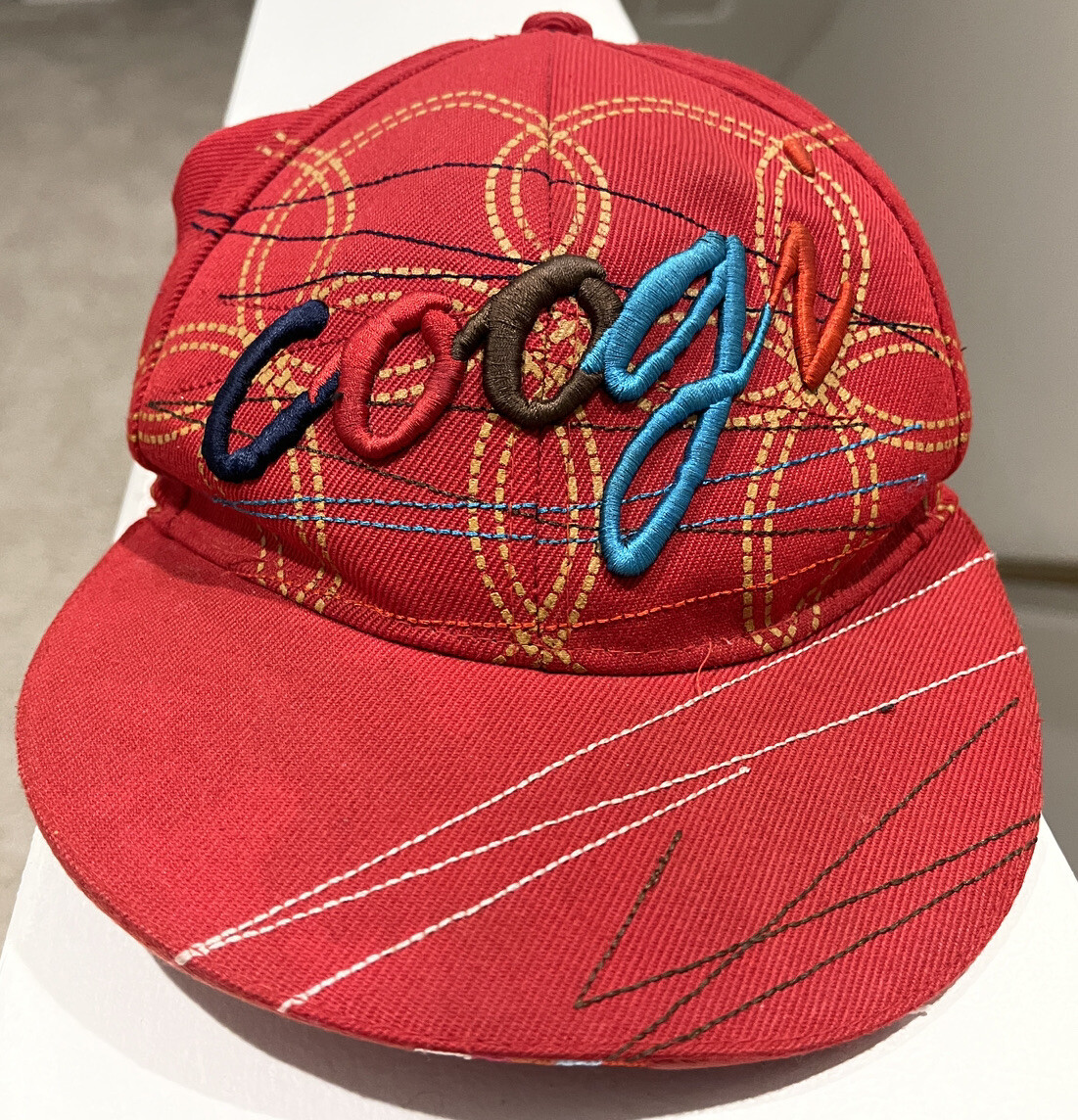 COOGI Mens Fitted Baseball Hat Cap Size 7 1/2 Red Embroidered | eBay