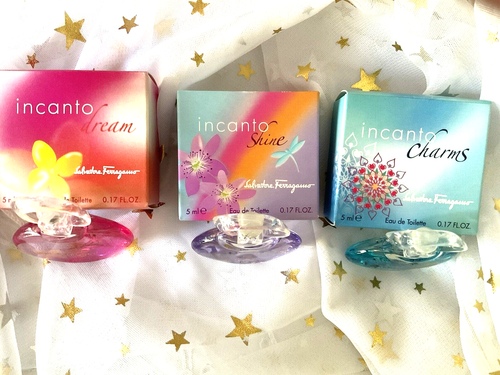 Incanto Lot of 3 Fragrances Salvatore Ferragamo .17fl oz 5ml Dream Shine Charms