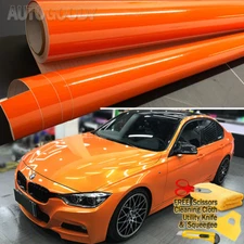 96" x 60" Super Gloss Orange Vinyl Film Wrap Sticker Air Bubble Free 8ft x 5ft