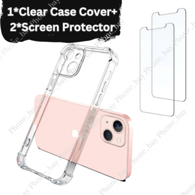 For iPhone 12 11 Pro Max XR Xs X 8 7 Plus Clear Case Cover With Screen Protector