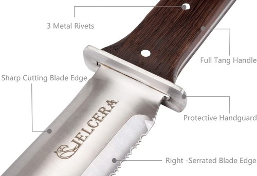 CIELCERA 12" Hori Hori Garden Knife (Right Serrated Blade) with Free Diamond Sha - Picture 5 of 8