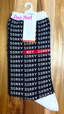 Hot Sox Women s Sorry, Not Sorry Crew Socks New - SHIPS OUT FAST
