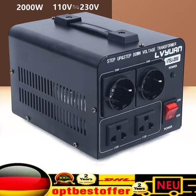 2000W Spannungswandler Transformator 110V auf 230V & 230V auf 110V Konverter AC