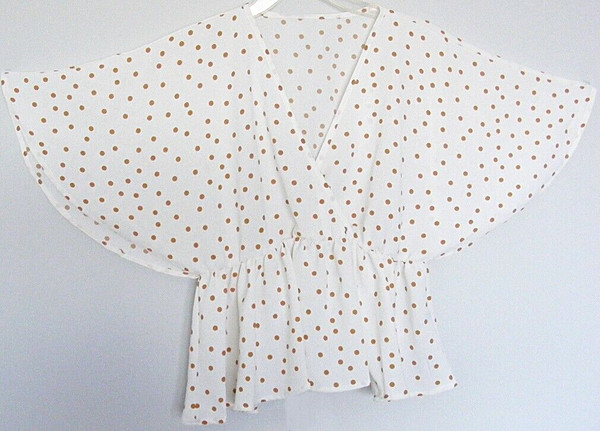 Shein PEPLUM TOP White & Polka dots Angel wing sleeves Crop length ~ Women sz L