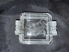 Art Deco Style MCM Morning Glory Intaglio Heavy Crystal Glass Ashtray Smoking