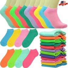 6-12 Pairs Fashion Cotton Women Girls Ankle School Casual Socks Size 9-11 solid