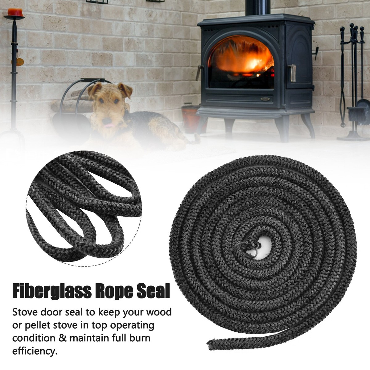 Black Stove Rope 6/8/10/12mm x 2M Length Wood Log Burner Fire Door Seal Kit  NEW | eBay