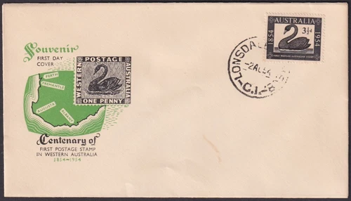1954 WESTERN AUSTRALIA POSTAGE STAMP CENTENARY ROYAL FIRST DAY COVER UNADDRESSED