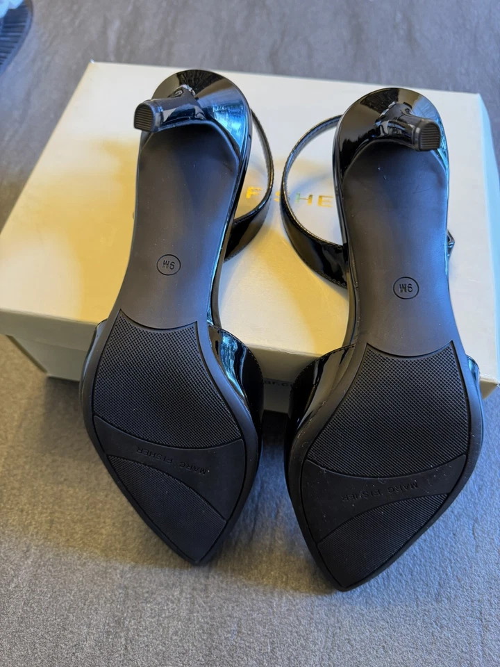 Sapatos de Salto Marc Fisher Feminino Davon4 Preto Patente Tamanho 9 Novo - Imagem 4 de 4