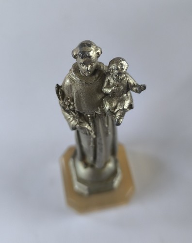 Magnifique Statuette Étain St Antoine De Padoue Ancienne Vintage - Picture 6 of 7