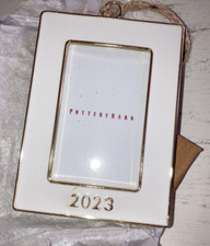 Pottery Barn 2023 WHITE Rectangle Enamel Frame Christmas Ornament NWT/NIB