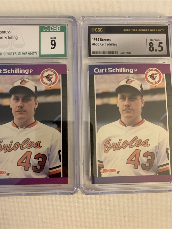 9 & 8.5 Grade 1989 Donruss Curt Schilling Rookie #635 Baltimore Orioles Lot Of 2
