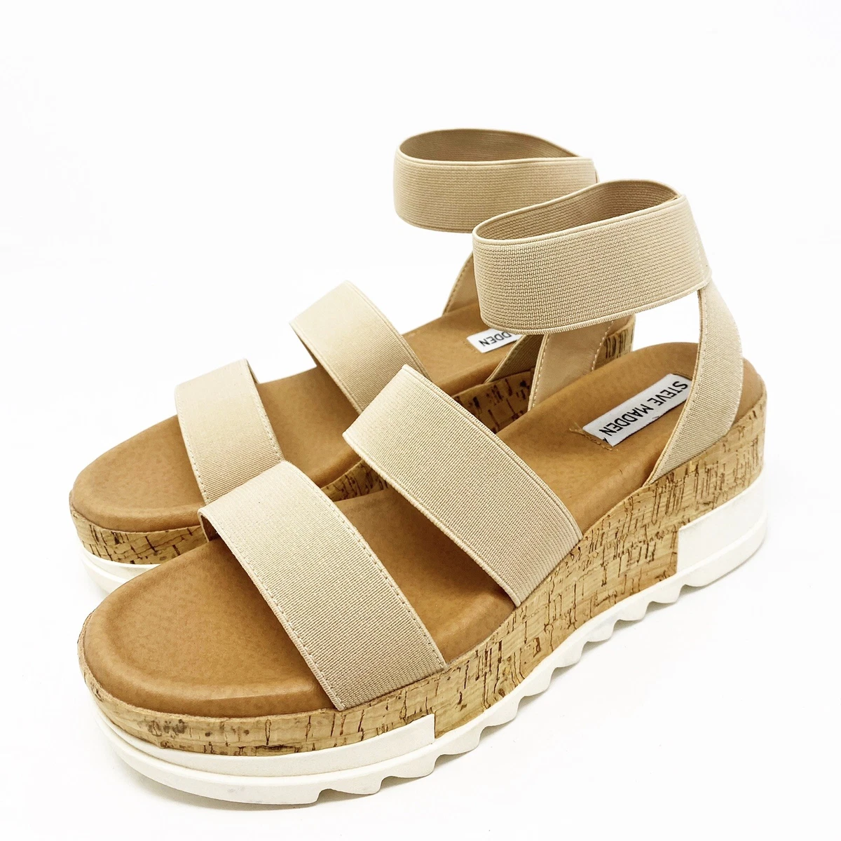 seno insecto Lógico Steve Madden Sandals 7.5 Platform Bandi Wedge Tan Elastic | eBay