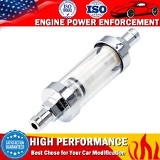 Universal Chrome Glass Fuel Filter Car Petrol Diesel Inline Reusable 10mm 3/8''