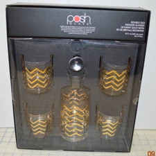 Posh Glass 5 Piece Decanter Set - Double Old Fashion Glasses 18 karat Gold