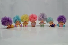 Lot of 7 Vintage Oddzon Kooshie Koos Koosh Hair Baby Dolls Babies 1999 1998