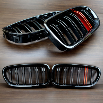 For BMW F10 F11 2011-2016 Gloss Black M Style Red Metallic Front Grill 520i 550i