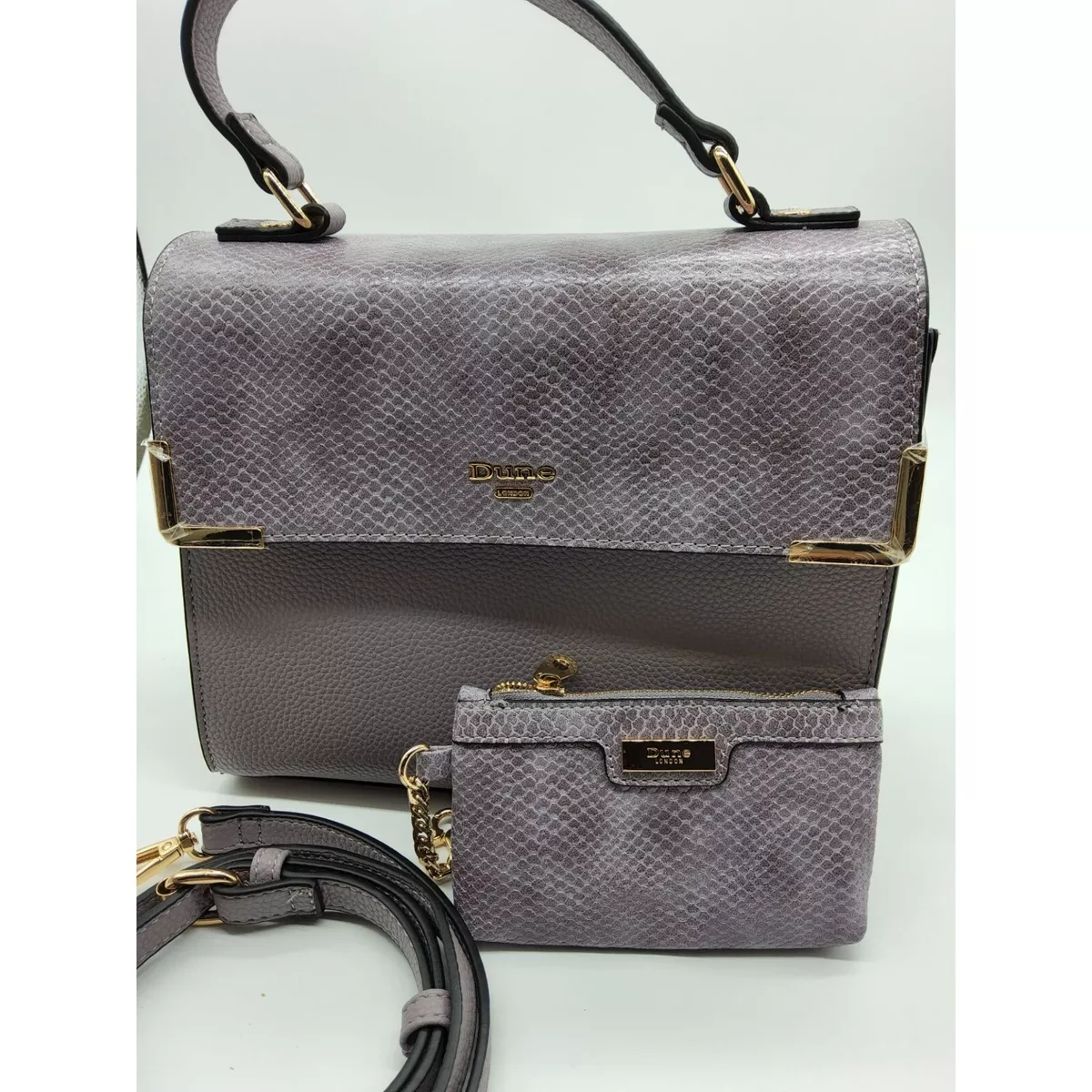 Dune London Faux Lavender Pebbled Leather Satchel Handbag Purse