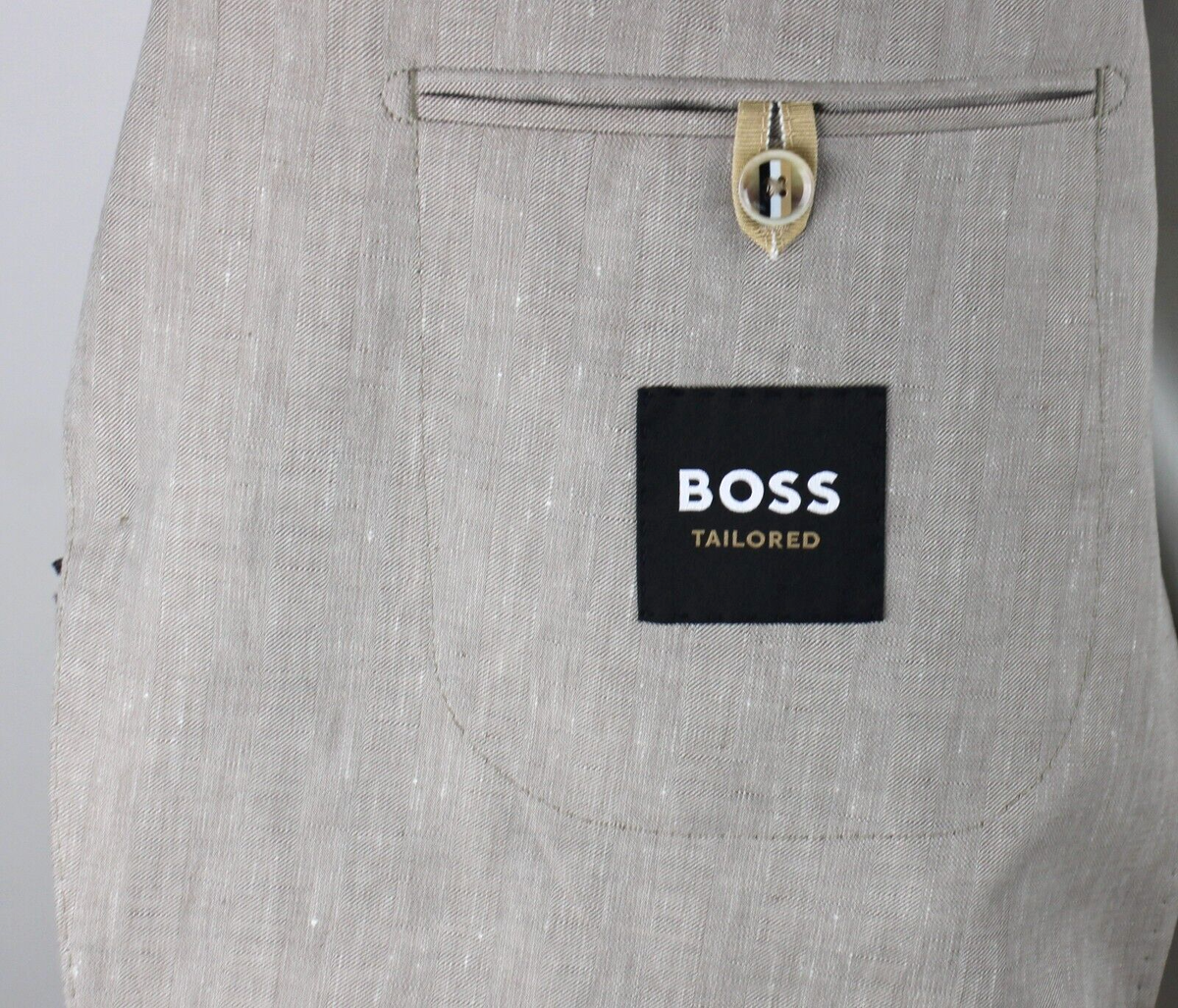 Hugo Boss Tailored Sport Coat 46 R Mens Beige Linen Wool Silk Slim Fit  T-Heston