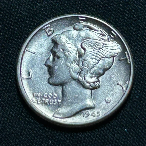 1945 Silver Mercury Dime Philadelphia Mint Almost Uncirculated Condition