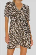 Heartloom Dress Womens Medium Brown Wrap Mini Cheetah Print V-Neck Short Sleeve