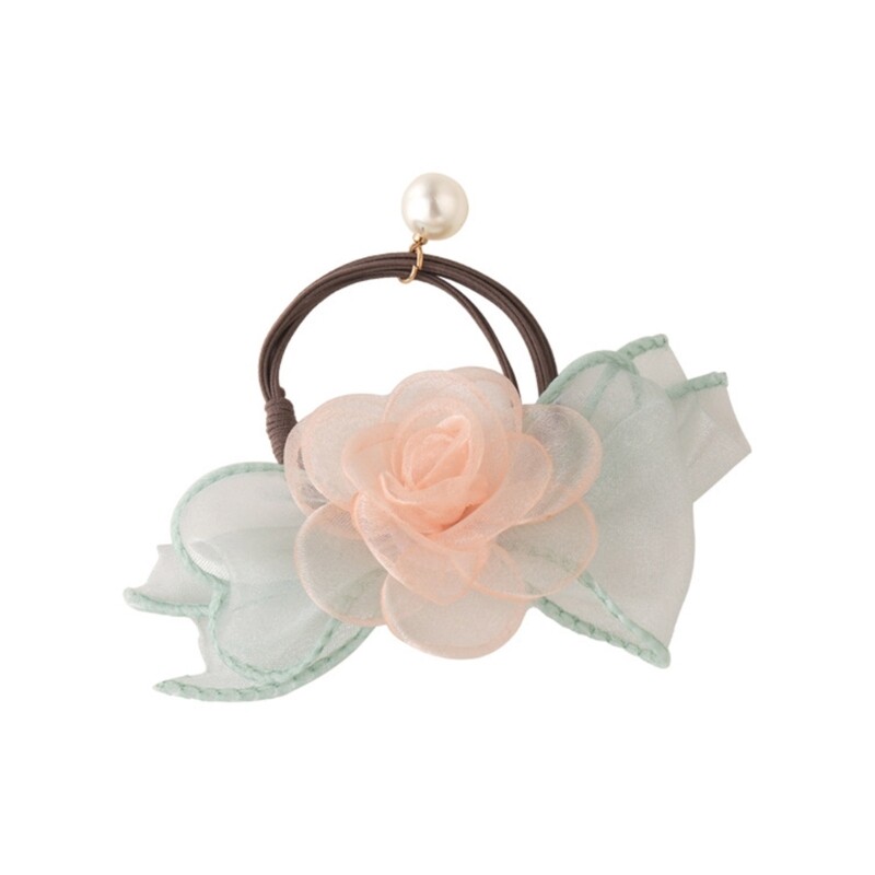 Camellia Bowknot Hair Scrunchies Elastic Ponytail Holders for Girls