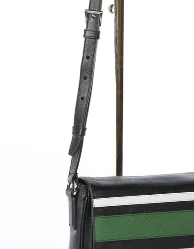 Prada S/S 2011 Green, Black, & White Saffiano Leather Striped Messenger Bag - Picture 6 of 8