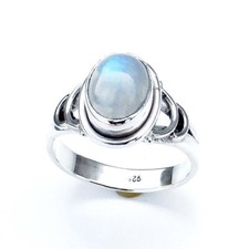 Solid 925 Sterling Silver Moonstone Ring, Natural Rainbow Moonstone Rings-M069