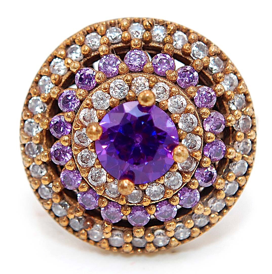 Vintage Ottoman Empire 3CT Amethyst Topaz 925 Sterling Silver Ring Size 8 HB3-9