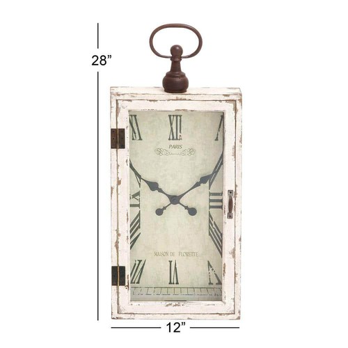 Litton Lane Wooden Pocket Watch Style Wall Clock 12"X28" With Hinged Door White - 第 6/11 張圖片