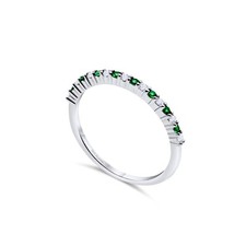 Emerald 925 Sterling Silver  1mm Half Eternity Diamond Ring Simulated