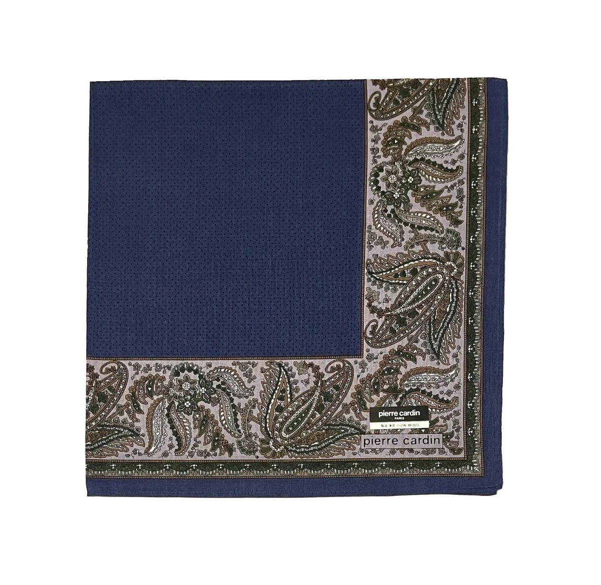 MEN HANDKERCHIEF VTG PIERRE CARDIN CLASSIC ART PAISLEY BLUE COTTON SQUARE 17.5“