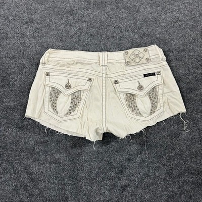 Miss Me Shorts Womens Size 30 White Denim Cutoff Wing Embellished Low Rise Y2K