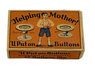 Vintage Box of U Put on Buttons Bachelor Buttons Made In Germany Mostly Full