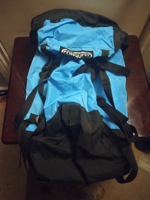 Hiking Backpack Conquest Blue Medium Sized Travel Pack Good Condition