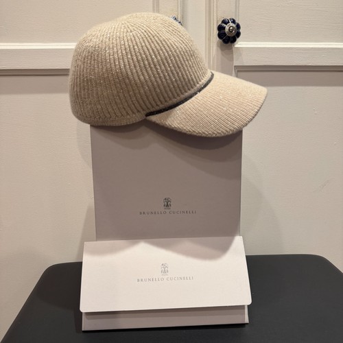 Brand New BRUNELLO CUCINELLI Sparkling Cashmere Baseball Cap Beige * Sz L