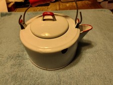 Vintage Red & White Enameled Tea Pot-with lid...
