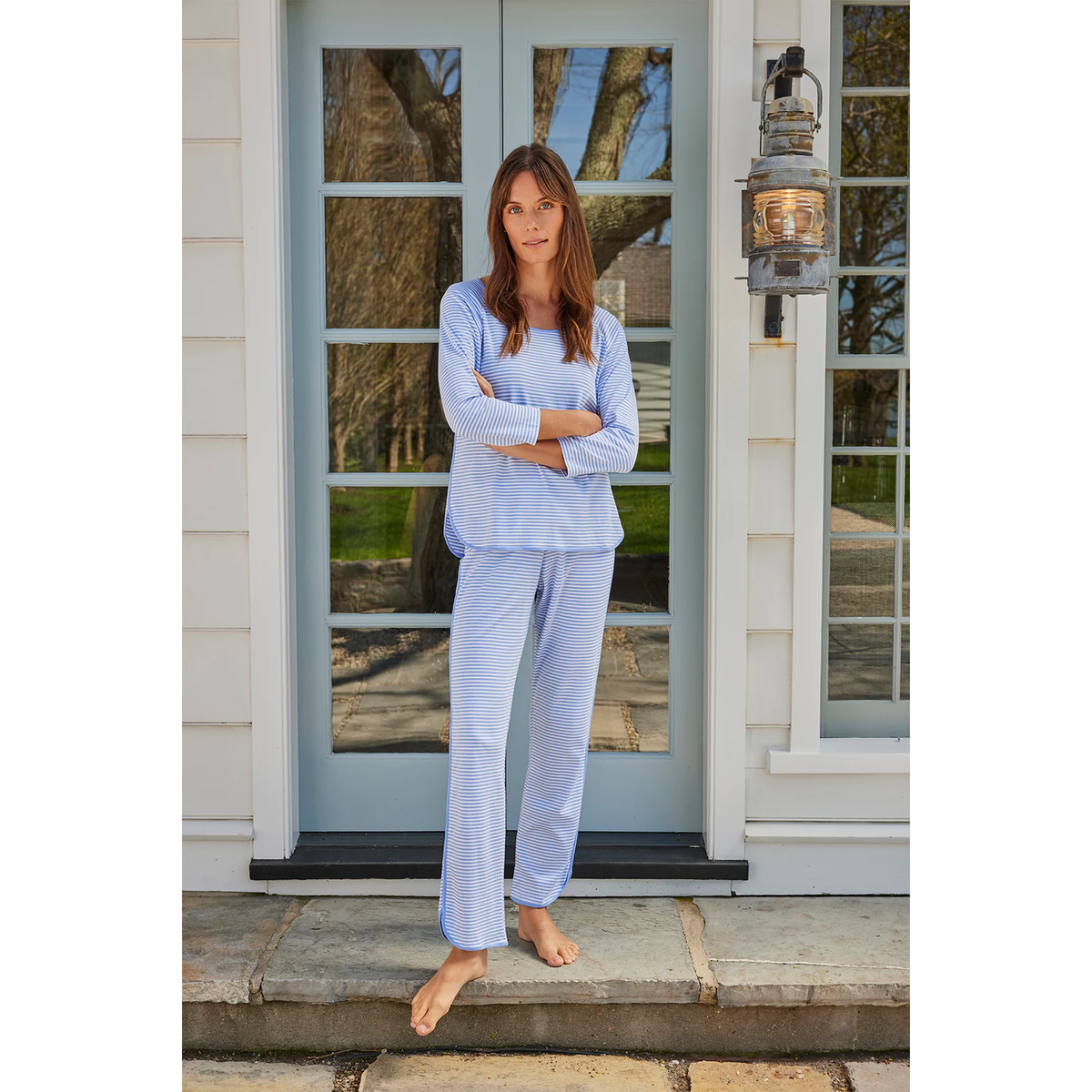 Lake Pajamas PJs Pima Classic Long Long Set Hydrangea NEW NWT L