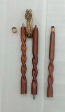 Cobra Walking Stick Cane Gold Wooden Handmade Wood Hand Carved - Snake