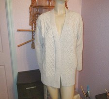 Frye and Co Fisherman Cable Knit Cardigan Size M Sweater Open Chunky Neutral