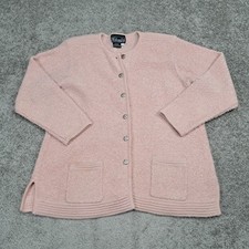 Rochelle California Pink Knit Cardigan Sweater Womens 1X Button Front Pockets