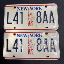 Vintage 1980’s New York NY Red White & Blue Liberty License Plate Pair L41 8AA 