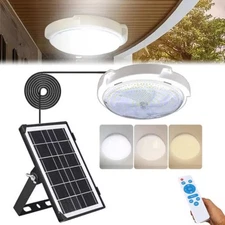100W Solar Power Ceiling Pendant Light Remote Control Out/Indoor Lamp Waterproof