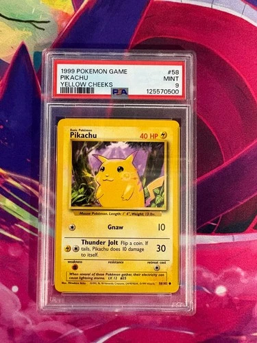 Pikachu 58/102 Base Set Yellow Cheeks English PSA Graded 9 Pokemon TCG