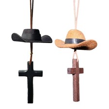 1x Cowboy Hat with Cross Pendant Car Charm for Rear View Mirror Hanging Ornament
